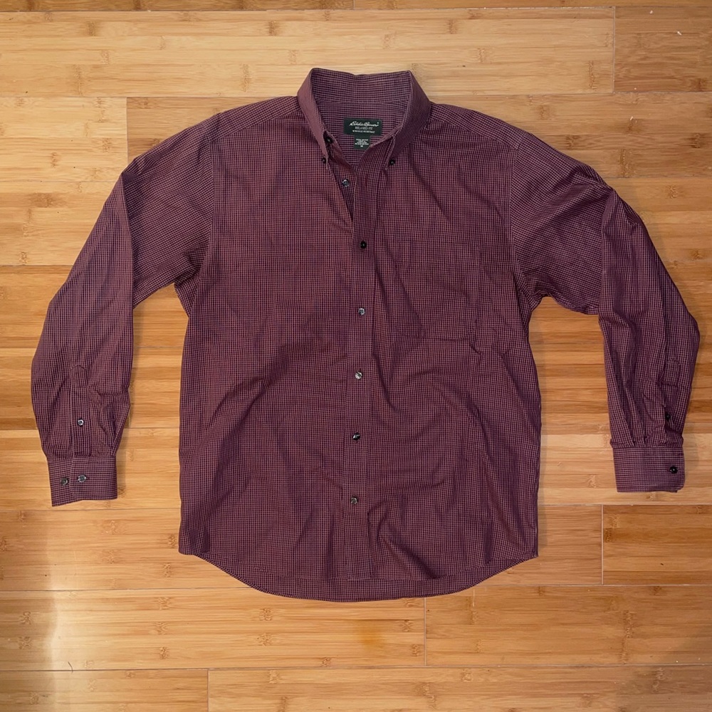 Eddie Bauer Rich Red/Brown/Earth checked dress shirt - Medium